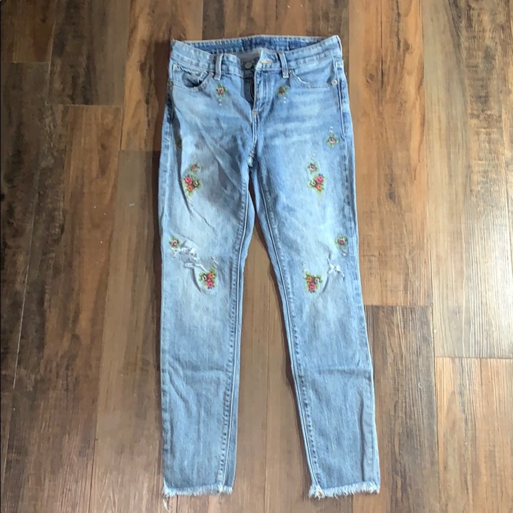 Lucky Brand Flower Embroidered Ava Crop Jean